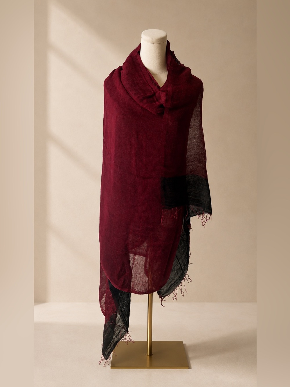 LOT78 Two-tone Wool/Silk-Blend Reversible Scarf Shawl Merlot/Black Oversized NWT